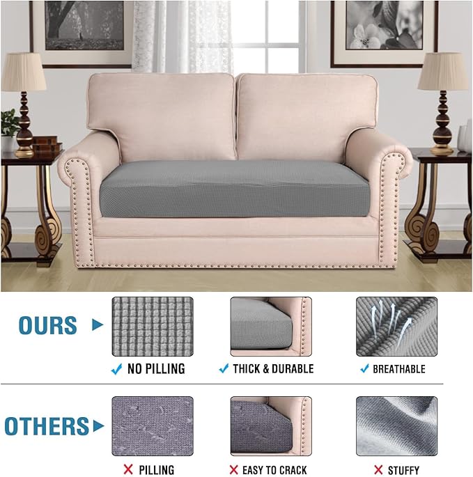 H.VERSAILTEX Super Stretch Individual Seat Cushion Covers Sofa Covers Couch Cushion Covers Slipcover Sets Thick Jacquard Textured Twill Fabric (1 Piece Loveseat Cushion Cover, Dove)-CasaMuseHome