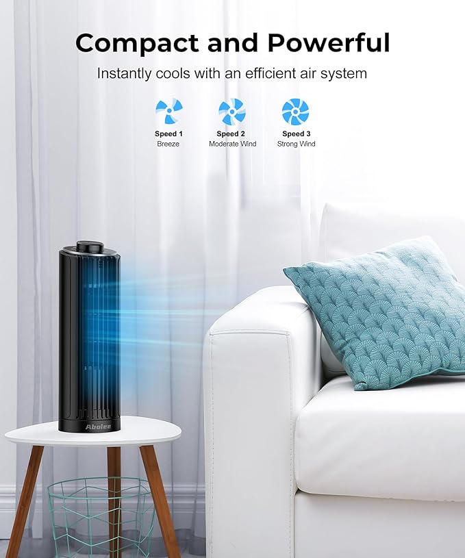 Abolee Tower Fan, 23ft/s Desk Fan, 70° Oscillating Table Fan for Bedroom, Standing Table Fan with 3 Modes, 2024 New 13 Inch Bladeless fan for Bedroom, Home,Office-CasaMuseHome