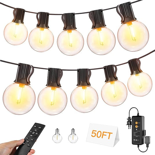 50FT Outdoor String Lights with Remote Dimmer, 25+2 Led Bulbs Connectable Dimmable Outdoor Lights, Support Timer Waterproof Shatterproof for Patio Yard Porch Deck-CasaMuseHome