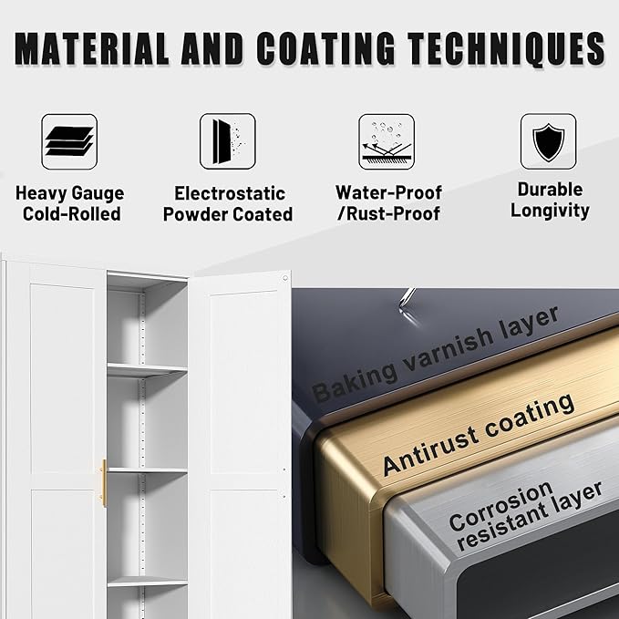 71" Tall Metal Pantry Storage Cabinet with Doors and 4 Adjustable Shelves, White Kitchen Food Pantry Cabinets, Tall Freestanding Cupboard for Kitchen, Dining Room or Living Room-CasaMuseHome