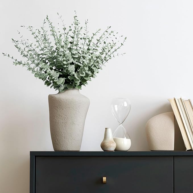 48Pcs Faux Eucalyptus Stems, 15" Artificial Eucalyptus Plants with White Frosted Coating, Fake Eucalyptus Decor Plastic Greenery Leaves for Wedding Bouquets Home Decor DIY Floral Arrangements-CasaMuseHome