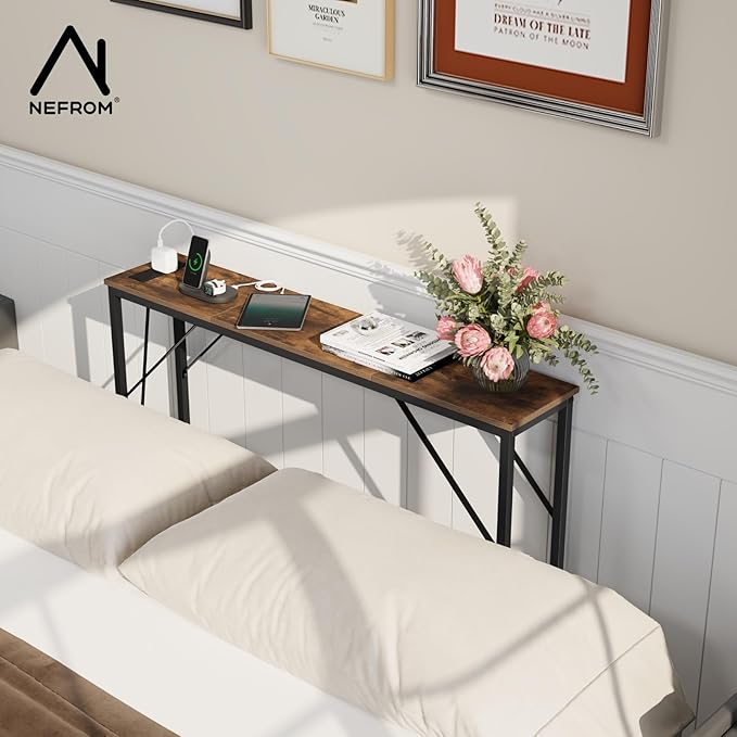 39.4" Console Table, Skinny Entryway Table with Fast-Charging Station, Narrow Long Sofa Table, Behind Slim Couch Table for Entrance, Hallway, Living Room Decor ST-BR100-1-CasaMuseHome