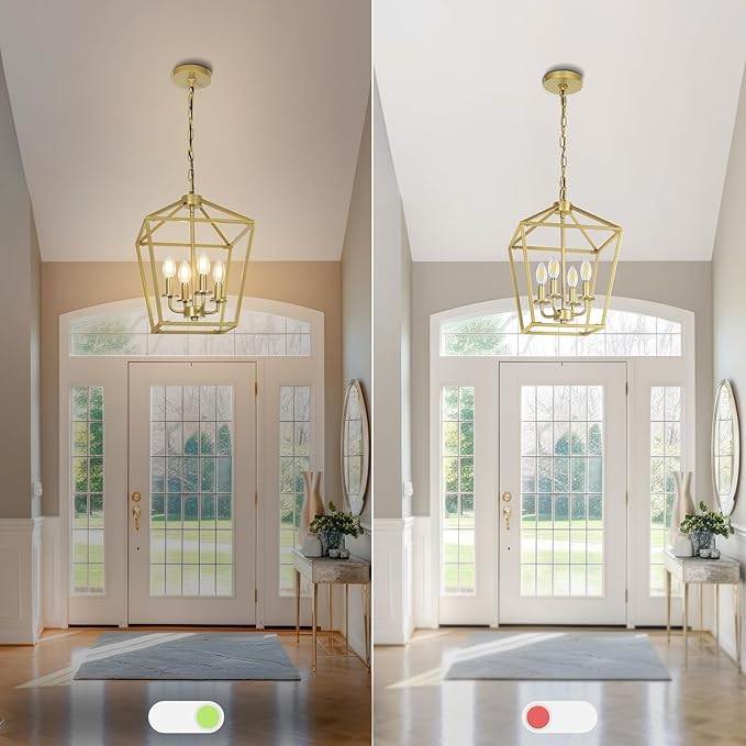 4 Light Gold Chandelier, Industrial Ceiling Light Lantern Light Fixtures with Farmhouse Metal Cage Adjustable Height Rustic Geometric Hanging Light E12 Base for Kitchen Island, Entryway, Indoor-CasaMuseHome