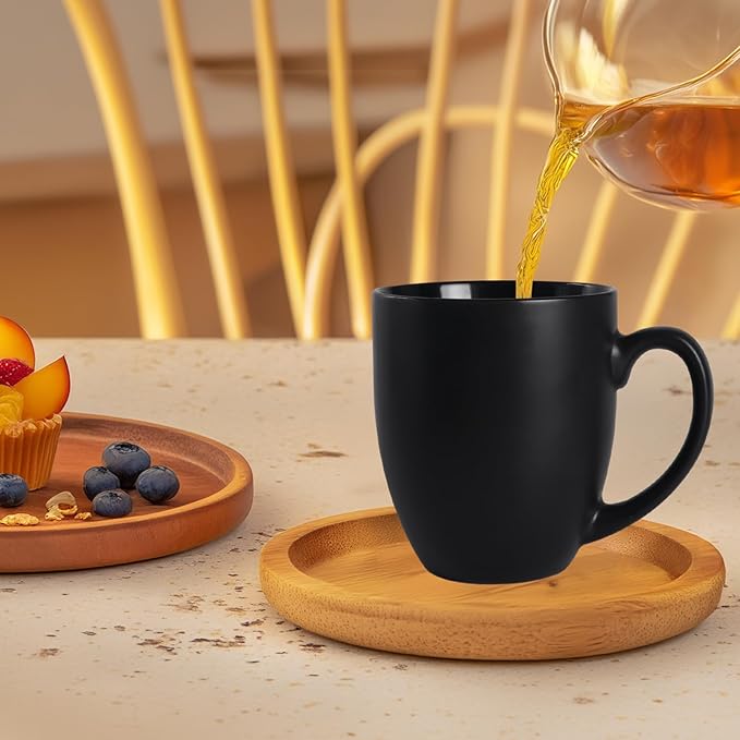 16 OZ Black Stoneware Mugs Set of 6, Large Ceramic Coffee Cups with Handle, Porcelain Mugs for Latte, Milk, Tea and Juice-CasaMuseHome