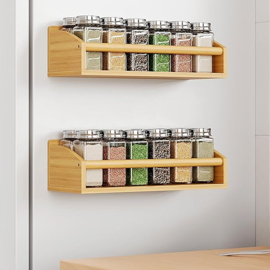 2 Pack Magnetic Spick Rack for Refrigerator, Fridge Organizer Shelf, Bamboo Wood-CasaMuseHome