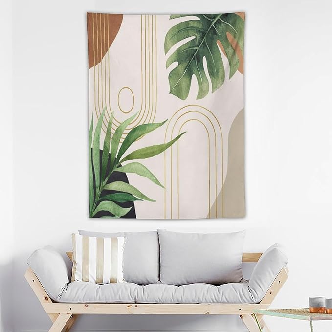 Abstract Boho Tapestry, Mid Century Tropical Tree Leaves Modern Geometric Arch Bohemian Botanical Tapestry, Home Aesthetic Wall Hanging Art Decor for Living Room Bedroom Dormitory 50x60 Inch-CasaMuseHome