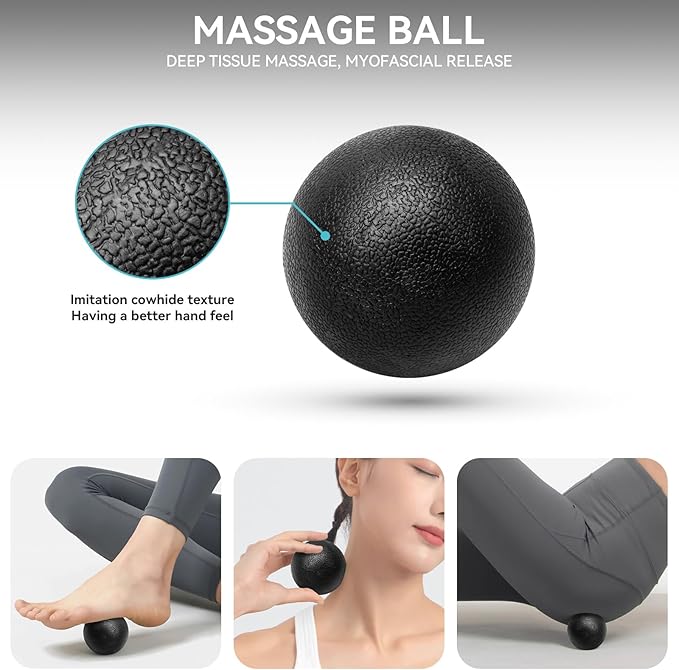 5 in1 Foam Roller Set for Deep Tissue Muscle Massage, High Density Fitness Exercise Foam Roller, Massage Roller, Massage Ball, Resistance Band, for Whole Body (Black)-CasaMuseHome