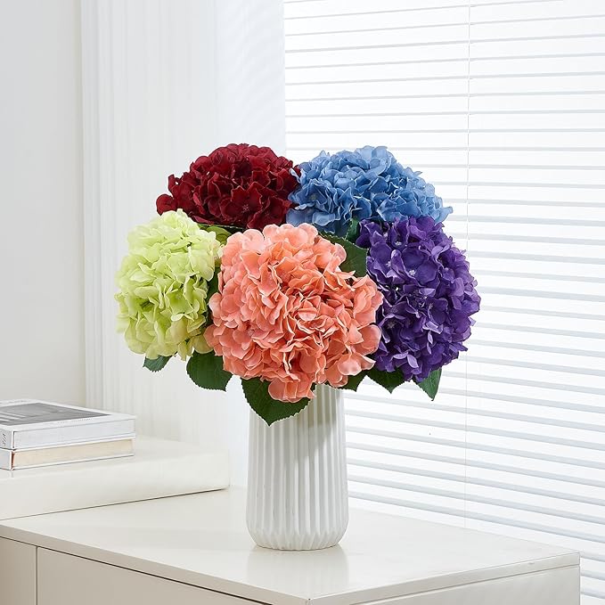 8Pcs Dusty Blue Fake Flowers Silk Hydrangea Artificial Flowers Bouquets Faux Hydrangea Stems for Home Table Centerpieces Wedding Party Decoration-CasaMuseHome