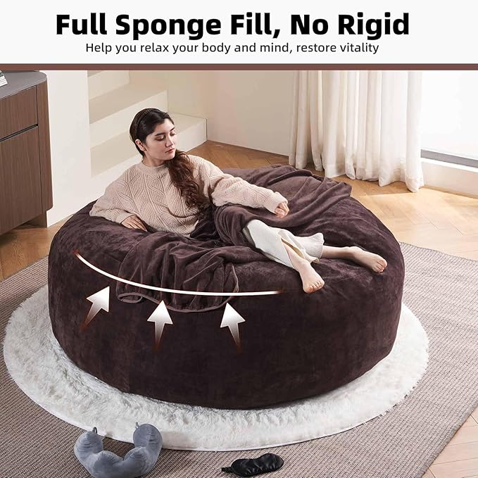 6FT,Oversized Bean Bag Chairs for Adults,Giant beanbag with Filler Included，Fluffy Memory Foam,Soft and Comfy Corduroy Fabric,Gaming Chairs Suitable for Living Room and Bedroom (Brown, 6 Foot)-CasaMuseHome
