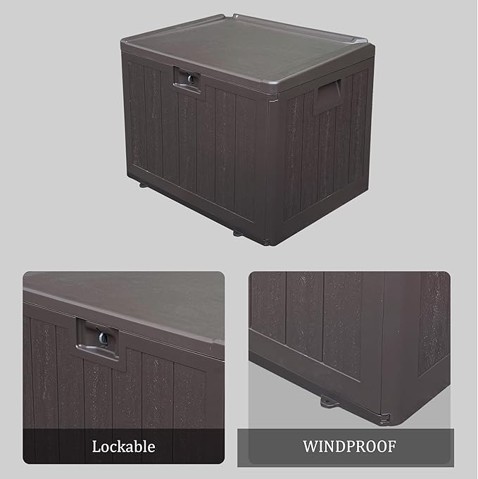33 Gallon Pro Waterproof Outdoor Storage Bin Resin Deck Box for Patio, Poolside, and Garden, Lockable & UV-Resistant, Ideal for Small Spaces, Brown-CasaMuseHome