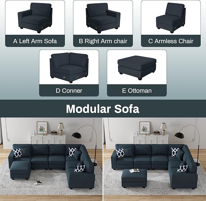 L Lengend Vansen Modular Sectional Sofa U Shaped Couch with Ottoman Modern Reversible Corner Sectional Couch for Living Room (Charcoal, U Shaped Sofa-2)-CasaMuseHome