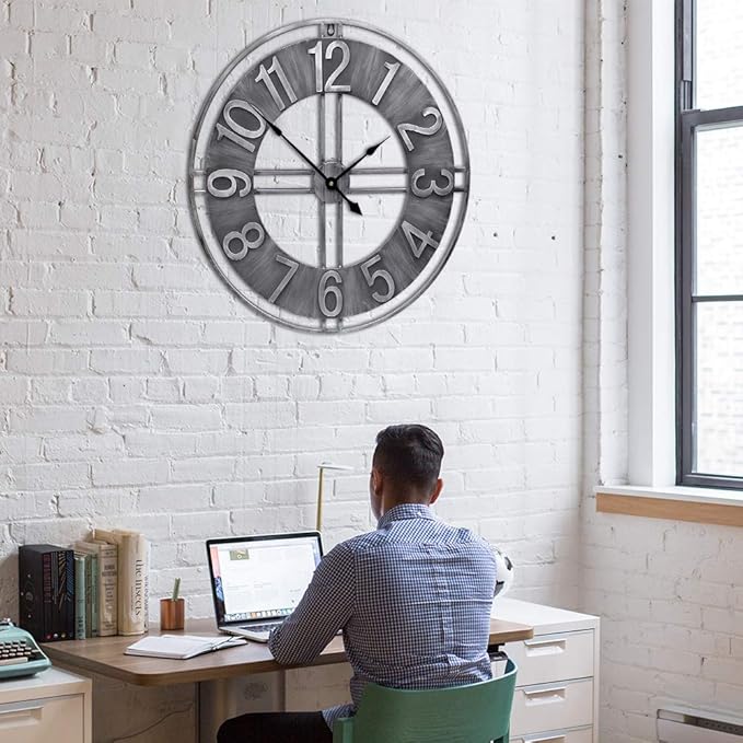 24 inch Large Wall Clock Decorative Metal Retro Oversized Clocks Decor for Home Farmhouse Living Room-CasaMuseHome