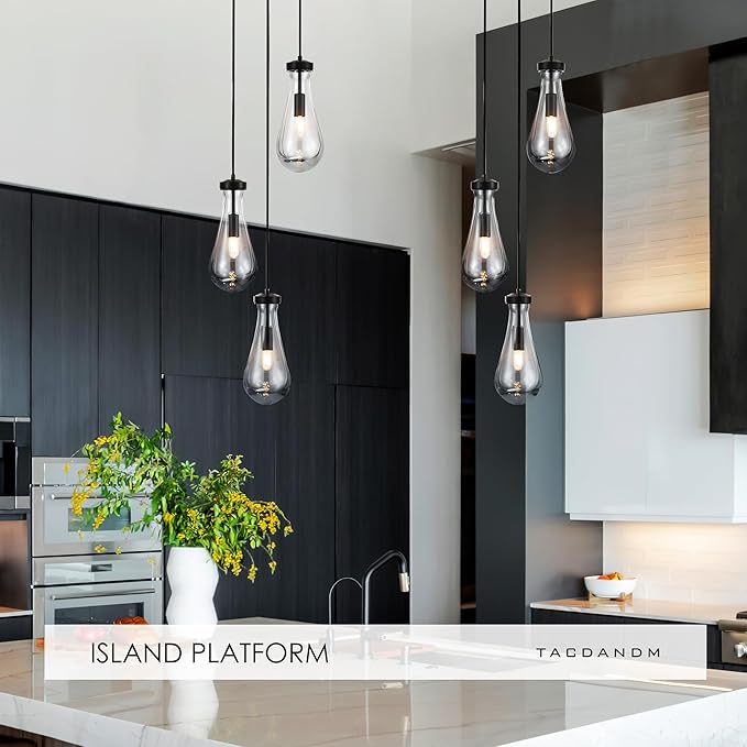 3-Light Raindrop Pendant Light Fixtures, Black Glass Pendant Lighting, Teardrops Modern Hanging Light for Entryway Foyer Kitchen Island Dining Living Room Hallway-CasaMuseHome
