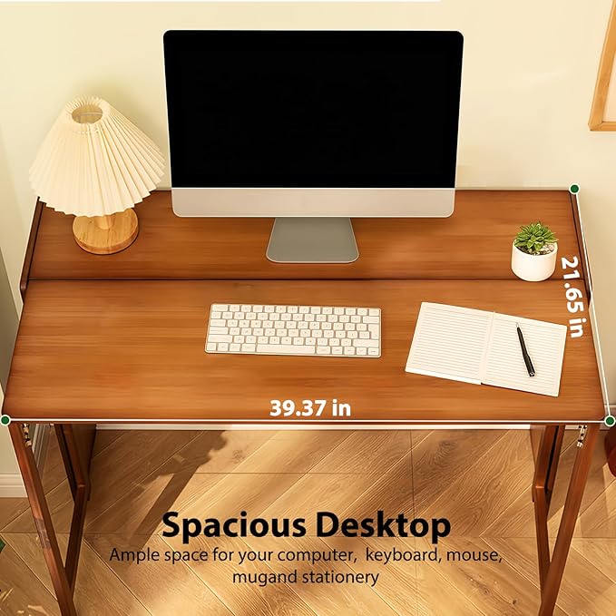 39.37" Bamboo Folding Desk,Space-Saving Computer Desk for Small Spaces, Foldable Study Table for Bedroom, Home Office, Dorm, Apartment (Brown)-CasaMuseHome