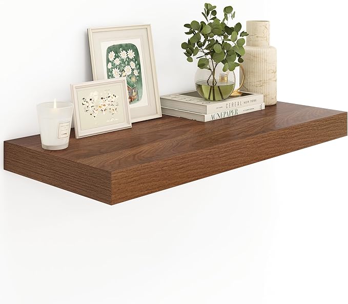 12" Deep Walnut Floating Shelves,Over Toilet Long Wall Mounted Modern Farmhouse 36 inches,Wall Shelves with Invisible Brackets for Bedroom, Bathroom, Living Room, Kitchen, Set of 1-CasaMuseHome