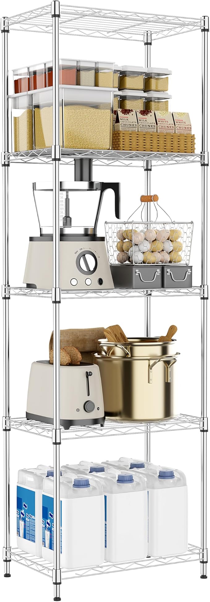 5 Tiers Shelf Metal Storage Shelves Wire Rack Closet Organizers with Wheel for Garage Kitchen Bathroom Laundry Chrome 11.8" D x 17.7" W x 55" H-CasaMuseHome