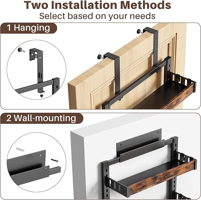 6 Tier Over The Door Pantry Organizer, 2 IN 1 Wall Mount or Metal Hanging Spice Rack for Pantry Organizers and Storage, Seasoning Shelves，Adjustable Basket with Hooks for Kitchen, Bathroom,Laundry-CasaMuseHome