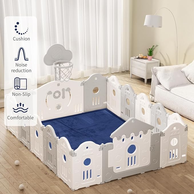 ACOMOPACK Baby Play Mat for Floor 1.3" Thick Memory Foam Play Mat 39"×59" Tummy Time Crawling with Non-Slip Bottom for Living Room,Nursery,Soft Velvet Playpen Mats for Kids,Infants（Royal Blue）-CasaMuseHome