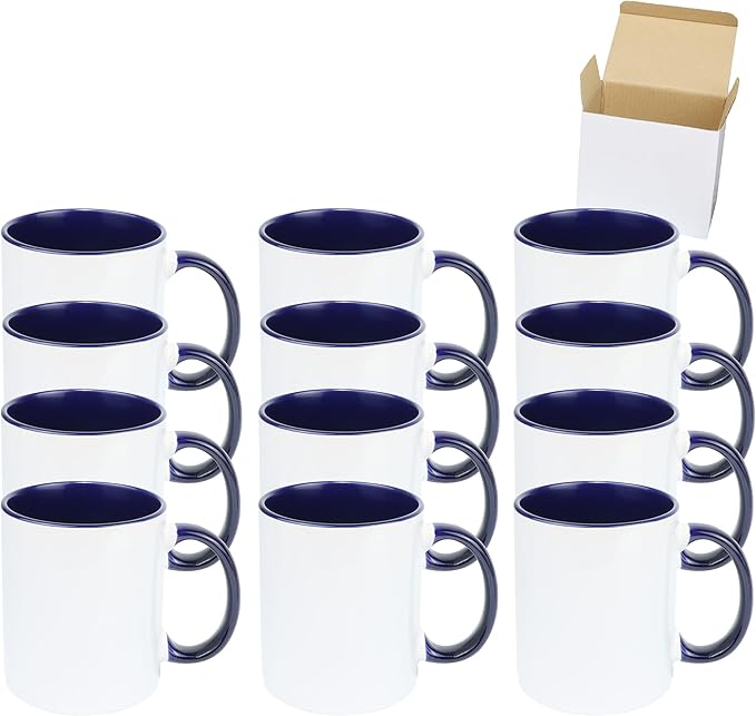 11oz White Ceramic Sublimation Coffee Mug in White Gift Box, Cobalt Blue, Case of 12-CasaMuseHome