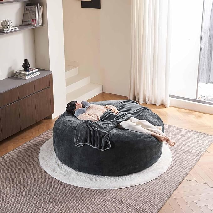 6FT,Oversized Bean Bag Chairs for Adults,Giant beanbag with Filler Included，Fluffy Memory Foam,Soft and Comfy Corduroy Fabric,Gaming Chairs Suitable for Living Room and Bedroom (Dark Gray, 6 Foot)-CasaMuseHome