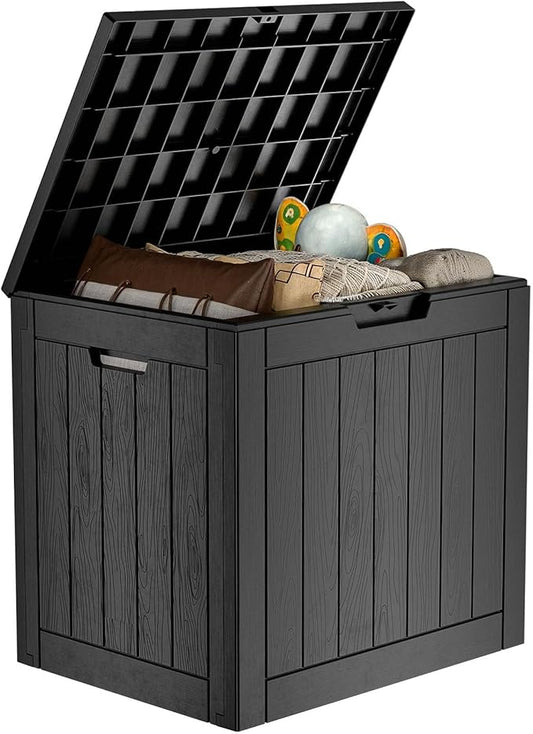 30 Gallon Outdoor Deck Box,Storage Lockable Waterproof Patio Furniture,Garden Tools,Cushions,Pool Accessories Outside Storage Resin Box(Black)-CasaMuseHome