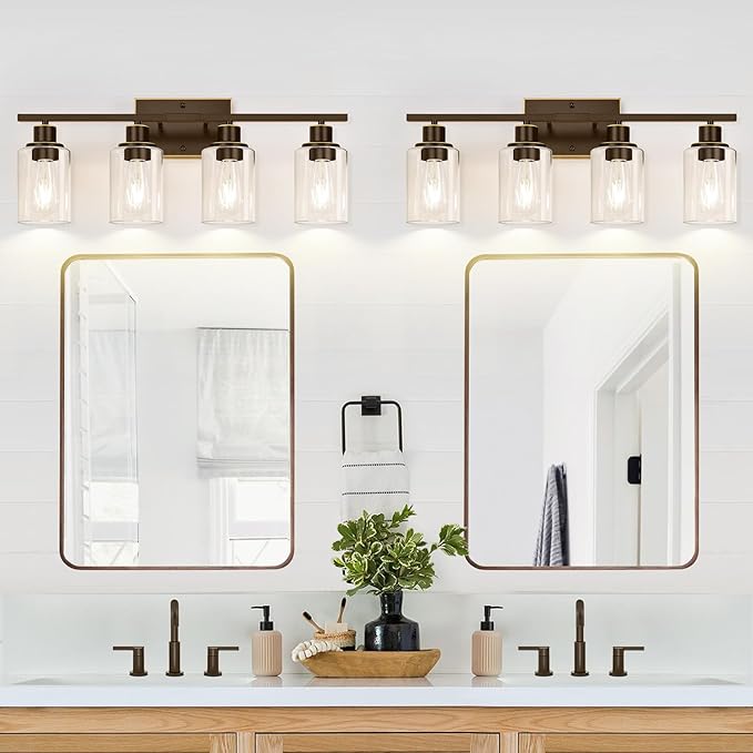 4 Light Bathroom Light Fixtures, Oil-Rubbed Bronze Modern Vanity Lights with Clear Glass Shades, Bathroom Wall Lamp for Mirror Living Room Cabinet-CasaMuseHome