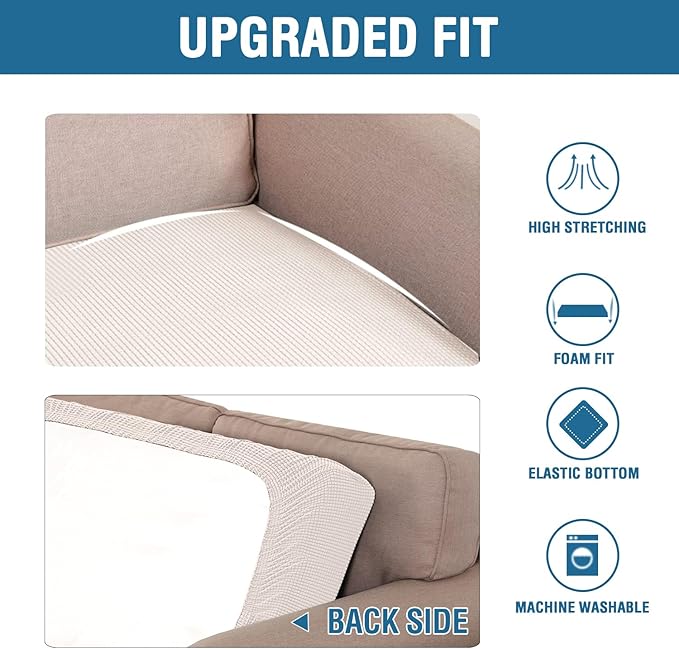 H.VERSAILTEX Super Stretch Individual Seat Cushion Covers Sofa Covers Couch Cushion Covers Slipcover Sets Thick Jacquard Textured Twill Fabric (1 Piece Sofa Cushion Cover, Ivory)-CasaMuseHome