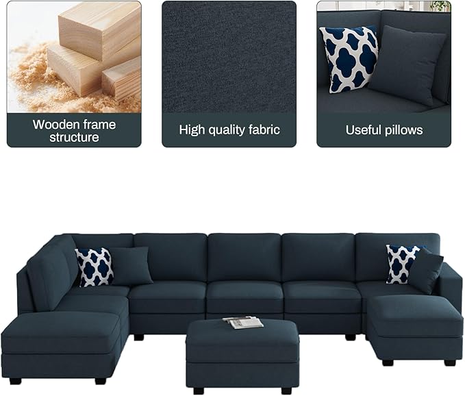 L Lengend Vansen Modular Sectional Sofa U Shaped Couch with Ottoman Modern Reversible Corner Sectional Couch for Living Room (Charcoal, U Shaped Sofa-4)-CasaMuseHome