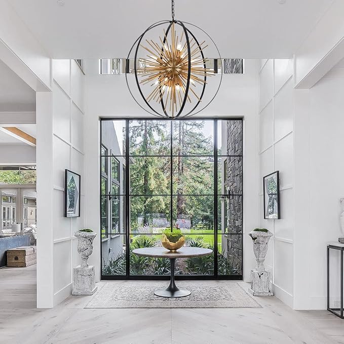 31.5" Black Gold 16-Light Globe Sputnik Chandelier Modern Industrial Adjustable Hanging Ceiling Firework Pendant Light Fixture for Entryway Foyer Stairway Bedroom Dining Living Room Hallway-CasaMuseHome