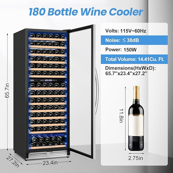 180 Bottles Wine Fridge 24 Inch Dual Zone Wine Cooler Refrigerator Freestanding Wine Refrigerator with Glass Door and Safety Lock, Large Wine Cellar for Home, Office, Kitchen-CasaMuseHome