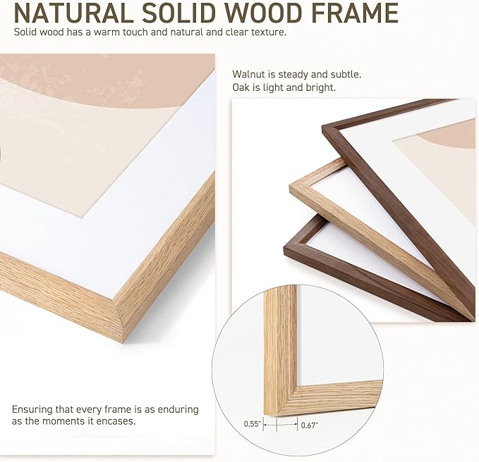 16x16 Picture Frame Natural Solid Oak Photo Frames with 12x12 Removable Mat Wall Hanging Large Handcrafted Frame with HD Plexiglass Wall and Tabletop Display Large Poster Frame-CasaMuseHome