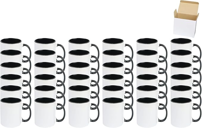 11oz White Ceramic Sublimation Coffee Mug in White Gift Box, Black, Case of 36-CasaMuseHome