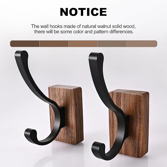 4 Pack Wooden Wall Hooks for Hanging, Adhesive Mounted & Wall Mount Nature Wood Coat Hooks for Towel Clothes Blanket Hat Backpack Robe Nursery Door Board Entryway Key Holder-CasaMuseHome