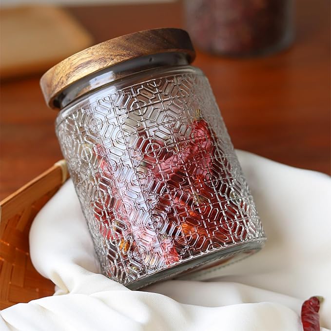 32oz Vintage Glass Jar With Lid, Glass Storage Containers, Airtight Kitchen Storage Containers For Sugar, Coffee, Tea, Spice, Flour, Candy Cookie, Pasta, Cereal, Cute Decorative Jars-CasaMuseHome