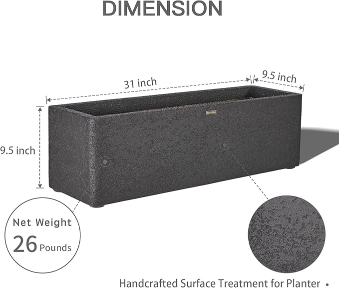 31 Inch Rectangular Concrete Planter,Durable All-Weather Use with Drainage Holes,Large Rectangular Planter for Outdoor Indoor Plants-CasaMuseHome