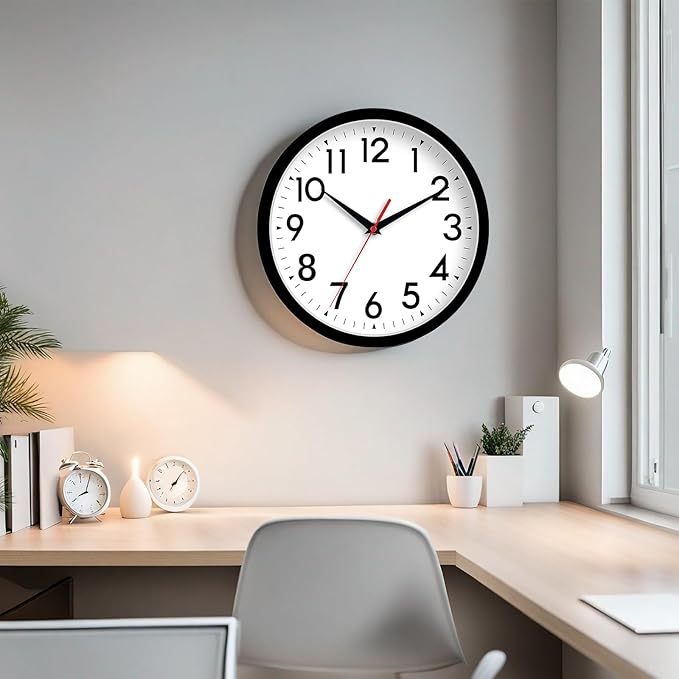14 Inch Wall Clock Large Battery Operated Big Silent Non Ticking Analog Clock Decorative for Living Room Office Kitchen Outdoor Classroom Bedroom Bathroom School(Black)-CasaMuseHome
