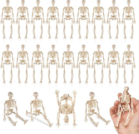 24 Pcs mini skeleton halloween decoration With hemp rope，6”small plastic posable halloween tiny skeleton figurines decor for Halloween Indoor Outdoor Graveyard Decor Haunted House Party Favors-CasaMuseHome