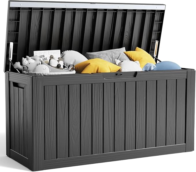 80 Gallon Resin Deck Box, Lockable Outdoor Storage Box for Patio Cushions Storage Furniture,Garden Tools, Pool Supplies, Weatherproof and UV Resistant- Black (80 Gallon)-CasaMuseHome