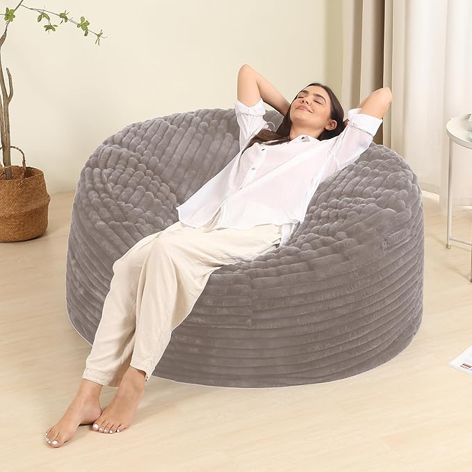 4FT Memory Foam Bean Bag Chair for Adults/Teens, Bean Bag Sofa with Fluffy Removable Cover, for Living Room Bedroom, Grey-CasaMuseHome