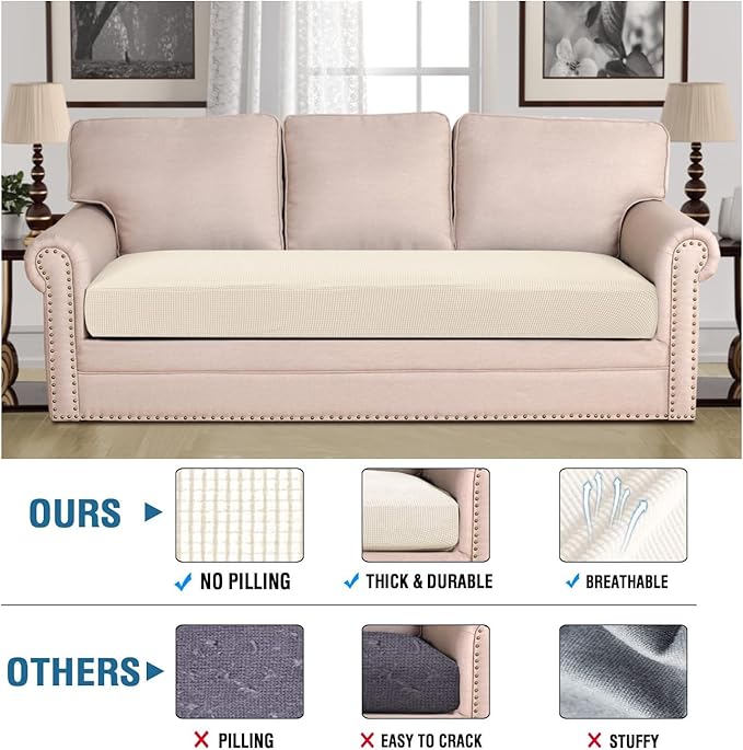 H.VERSAILTEX Super Stretch Individual Seat Cushion Covers Sofa Covers Couch Cushion Covers Slipcover Sets Thick Jacquard Textured Twill Fabric (1 Piece Sofa Cushion Cover, Natural)-CasaMuseHome