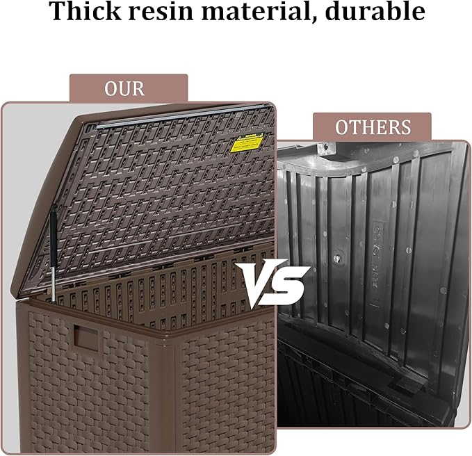 180 Gallon Pro Outdoor Storage Box Waterproof Lockable Resin Deck Box Large, Patio Storage Bin for Pool Accessories Cushion Furniture, Garden Tools, UV-Resistant Outside Delivery Brown-CasaMuseHome