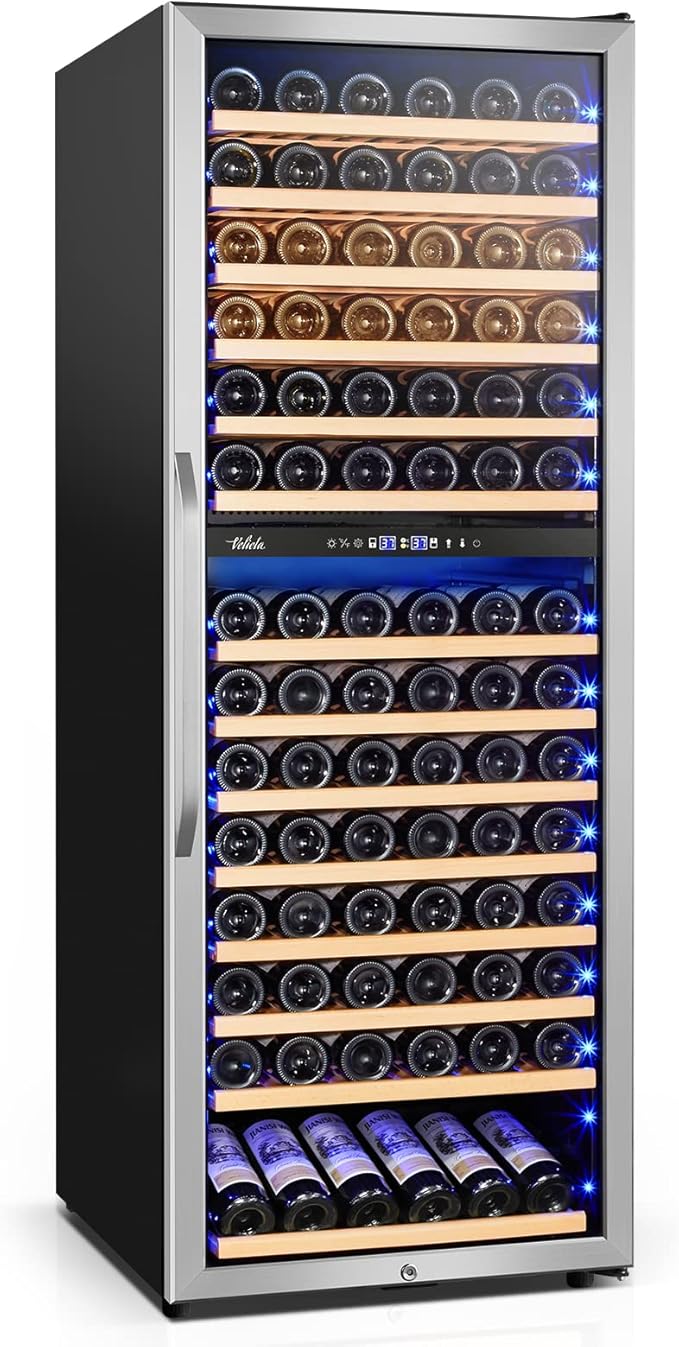 24 Inch Wine Cooler Fridge Dual Zone, Professional Large Capacity High Wine Refrigerator with Powerful Compressor, Quiet Operation and Elegant Design-KMHJ408D-CasaMuseHome