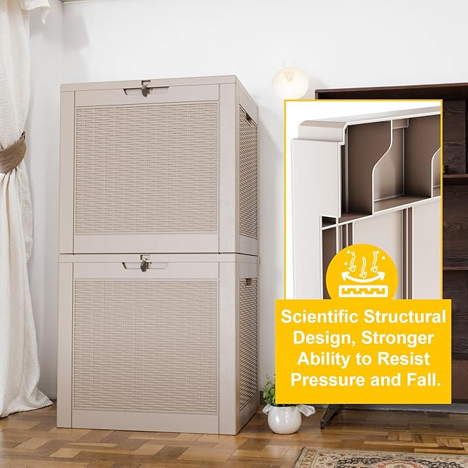 36 Gallon Outdoor Deck Box,Storage Lockable Waterproof Patio Furniture,Garden Tools,Cushions,Pool Accessories Outside Storage Resin Box(Grey Pattern)-CasaMuseHome