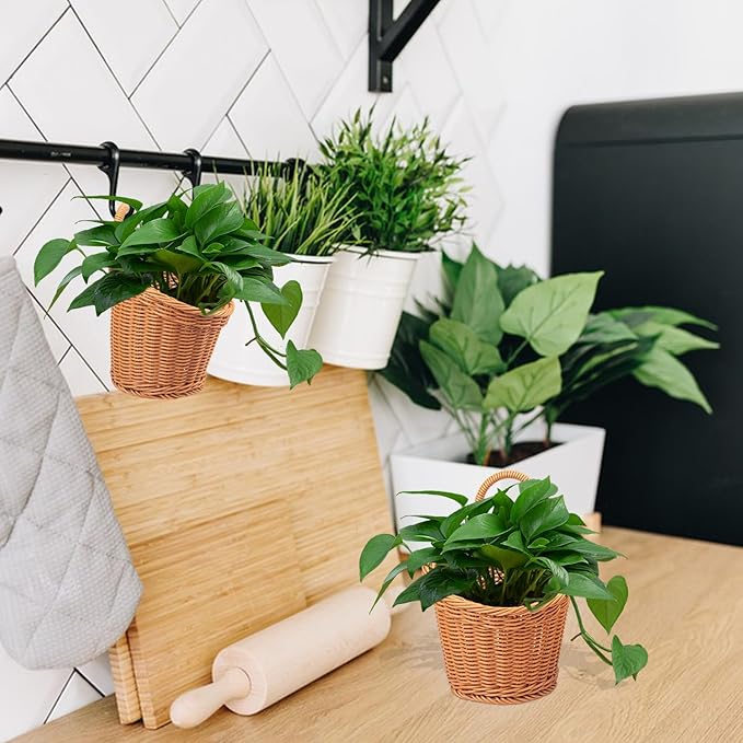 6 Pack 3 Size Woven Hanging Fruit Basket, Wall Hanging Wicker Baskets, Wall fruit Wicker Basket for Kitchen, Planter, Vegetable & Fruit, Boho Home Decor-CasaMuseHome