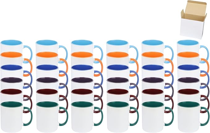11oz White Ceramic Sublimation Coffee Mug in White Gift Box, 6 New Mixed Colors, Case of 36-CasaMuseHome