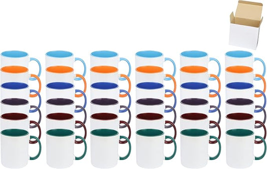 11oz White Ceramic Sublimation Coffee Mug in White Gift Box, 6 New Mixed Colors, Case of 36-CasaMuseHome