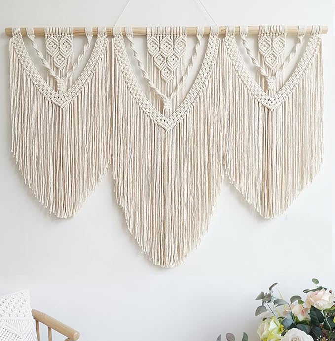 Achart Macrame Wall Hanging Large- Boho Wall Decor- large wall art- Wall Decor Living Room- Macrame Tapestry Boho Decor for Bedroom (Beige-C)-CasaMuseHome