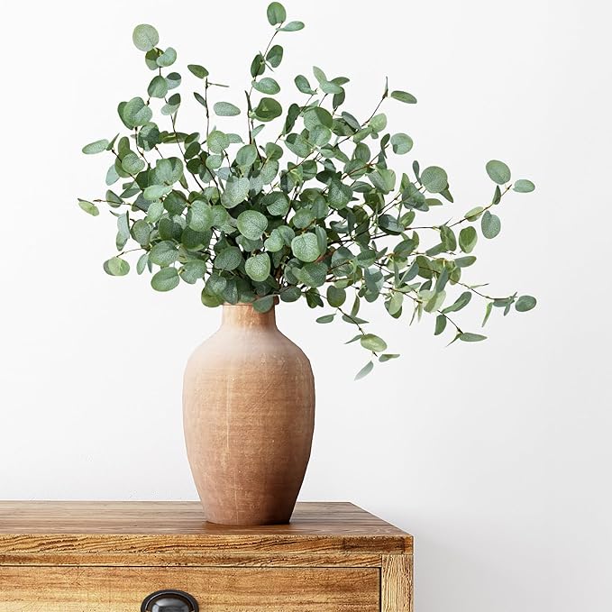 8Pcs Faux Eucalyptus Stems, 27" Artificial Eucalyptus Plants with White Frosted Coating, Fake Eucalyptus Decor Silk Greenery Leaves for Wedding Bouquets Home Decor DIY Floral Arrangements-CasaMuseHome