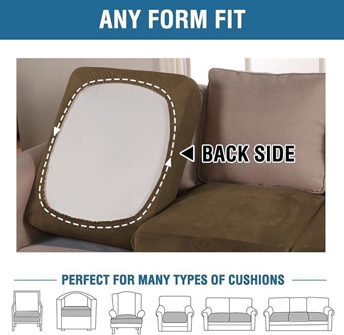 H.VERSAILTEX Velvet Stretch Couch Cushion Cover Plush Cushion Slipcover for Chair Loveseat Sofa Cushion Furniture Protector Seat Cushion Sofa Cover (2 Piece Large Sofa Cushion Covers, Bronze Brown)-CasaMuseHome