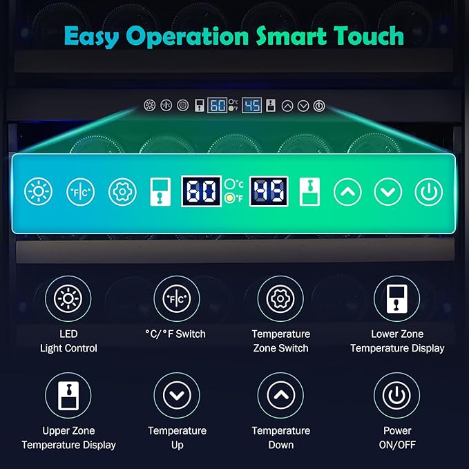 200 Bottle Dual Zone Wine Fridge – 24 Inch Large Capacity Wine Cooler Refrigerator Freestanding/Built-In with Upgraded Compressor, Low-Noise Wine Cellar & Intelligent Temperature Control - Black-CasaMuseHome